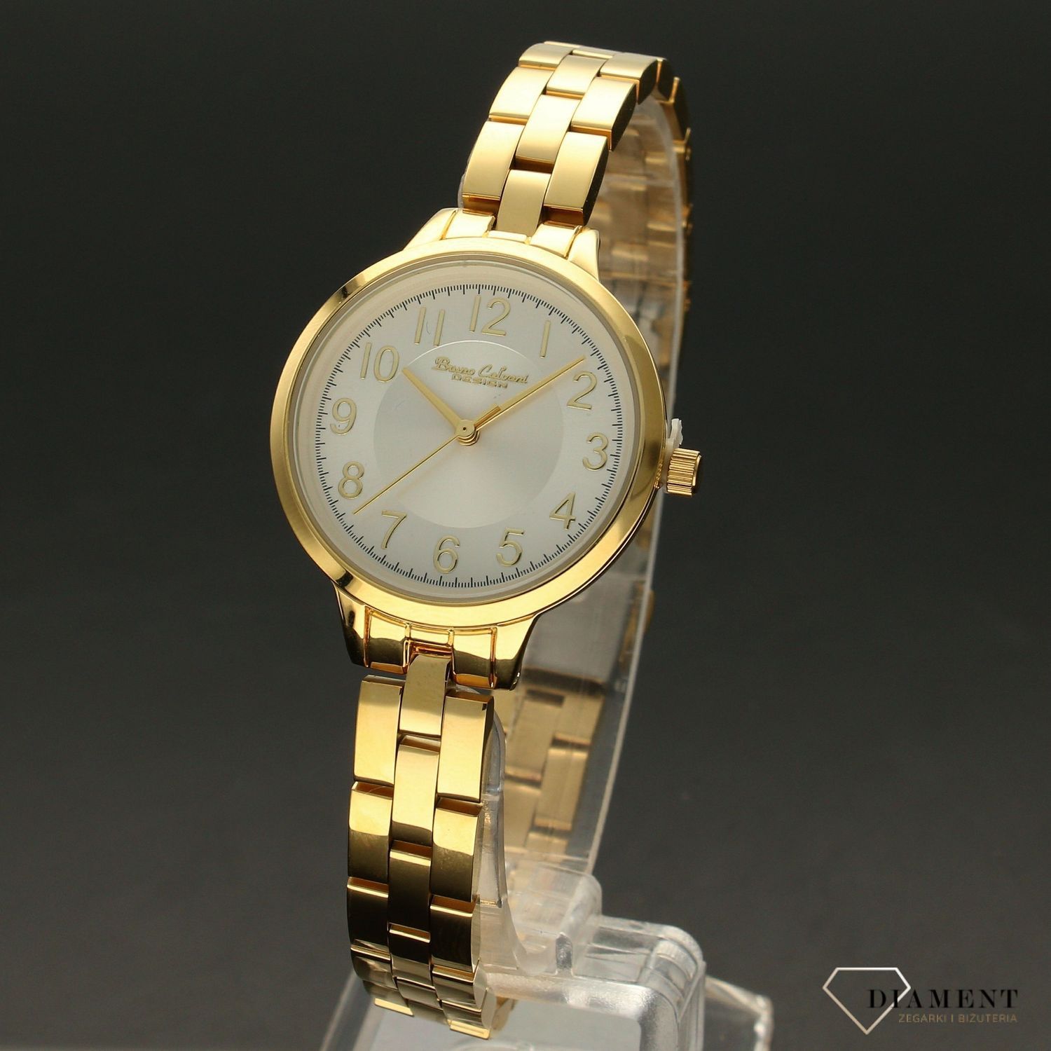 Zegarek damski BRUNO CALVANI złoty srebrna tarcza BC9596 GOLD. Zegarek damski w złotej kolorystyce ze srebrną tarczą. Zegarek damski wyposażony w mechanizm kwarcowy zasilany na baterię (3).jpg